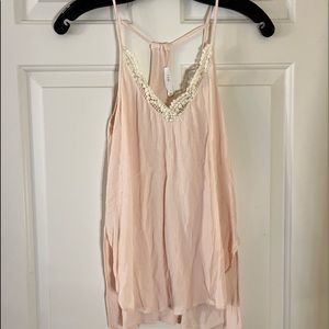 LUSH PINK TANK TOP WITH LACE DETAIL XS